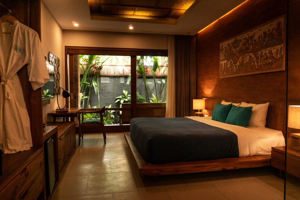 The interior of a nice hotel room