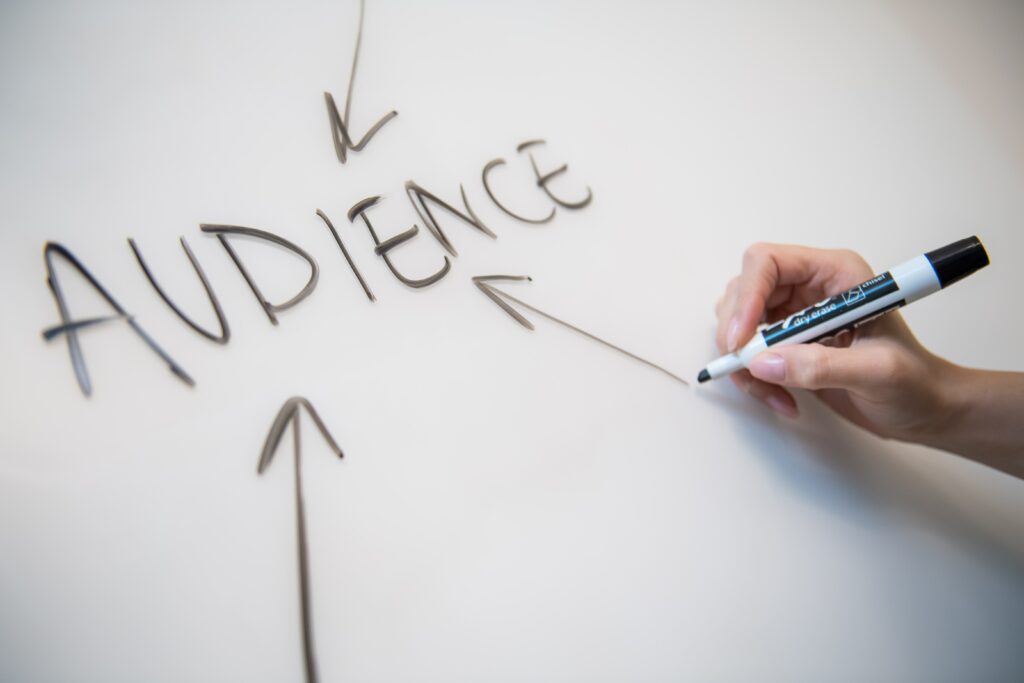 Someone using a whiteboard to describe a target audience
