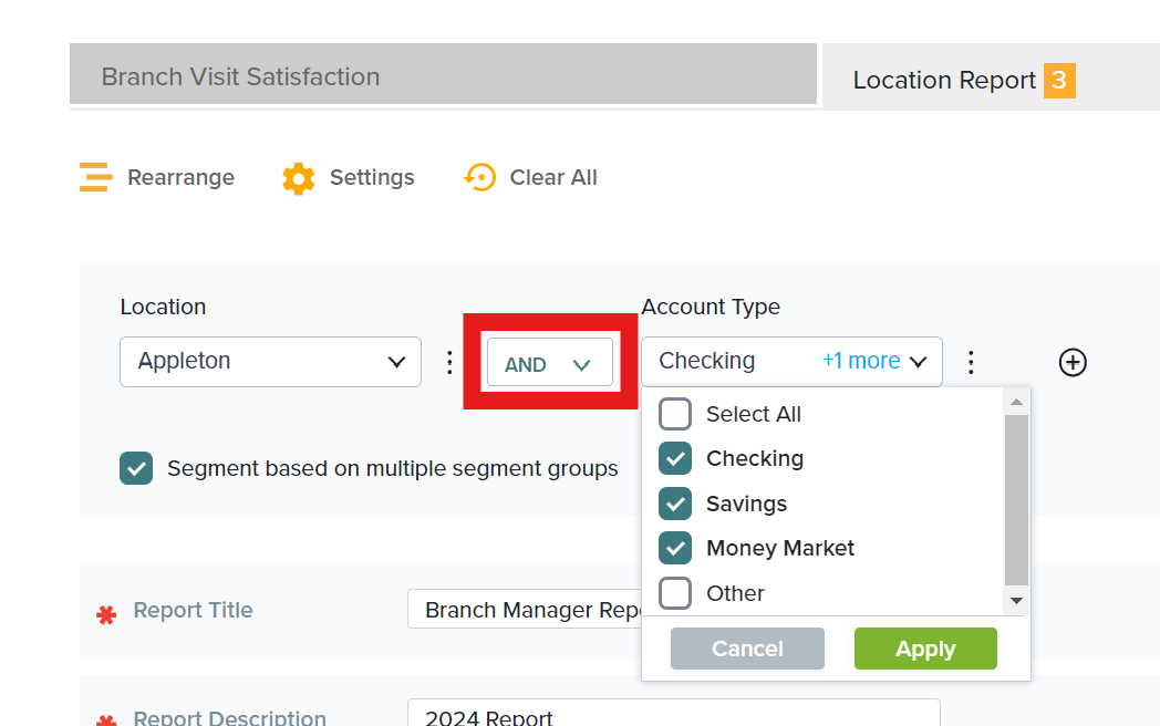 AND OR logic in Report-Level Segmentation