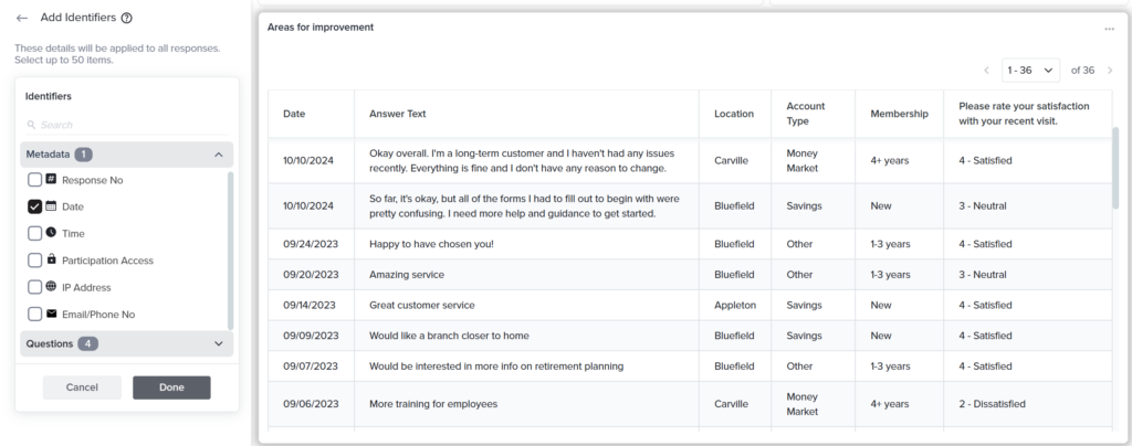 More identifiers on open-ended questions release 32.4